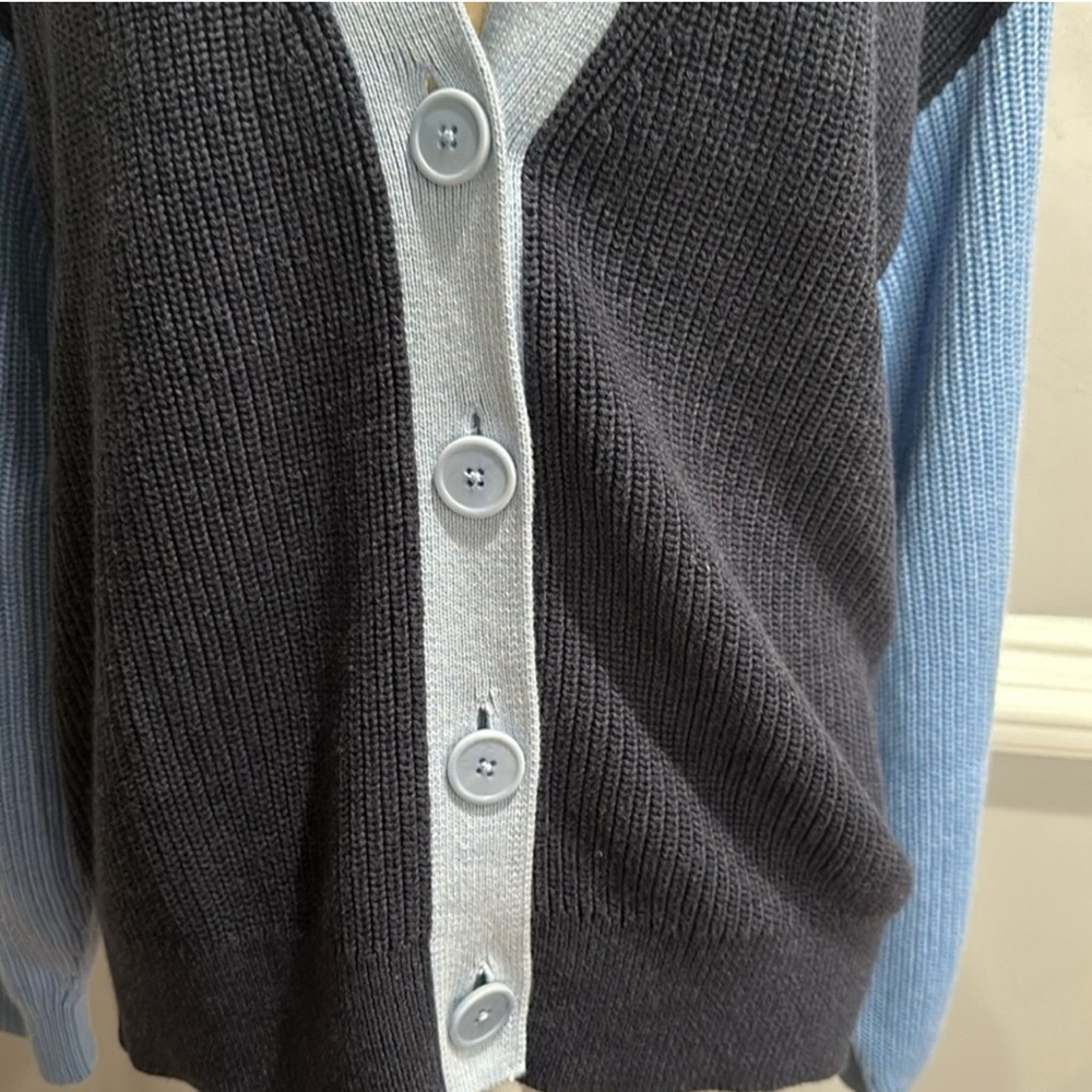 Talbots Pima Cotton Colorblock Shaker Stitch Button Front Knit Cardigan Size M - Picture 6 of 9